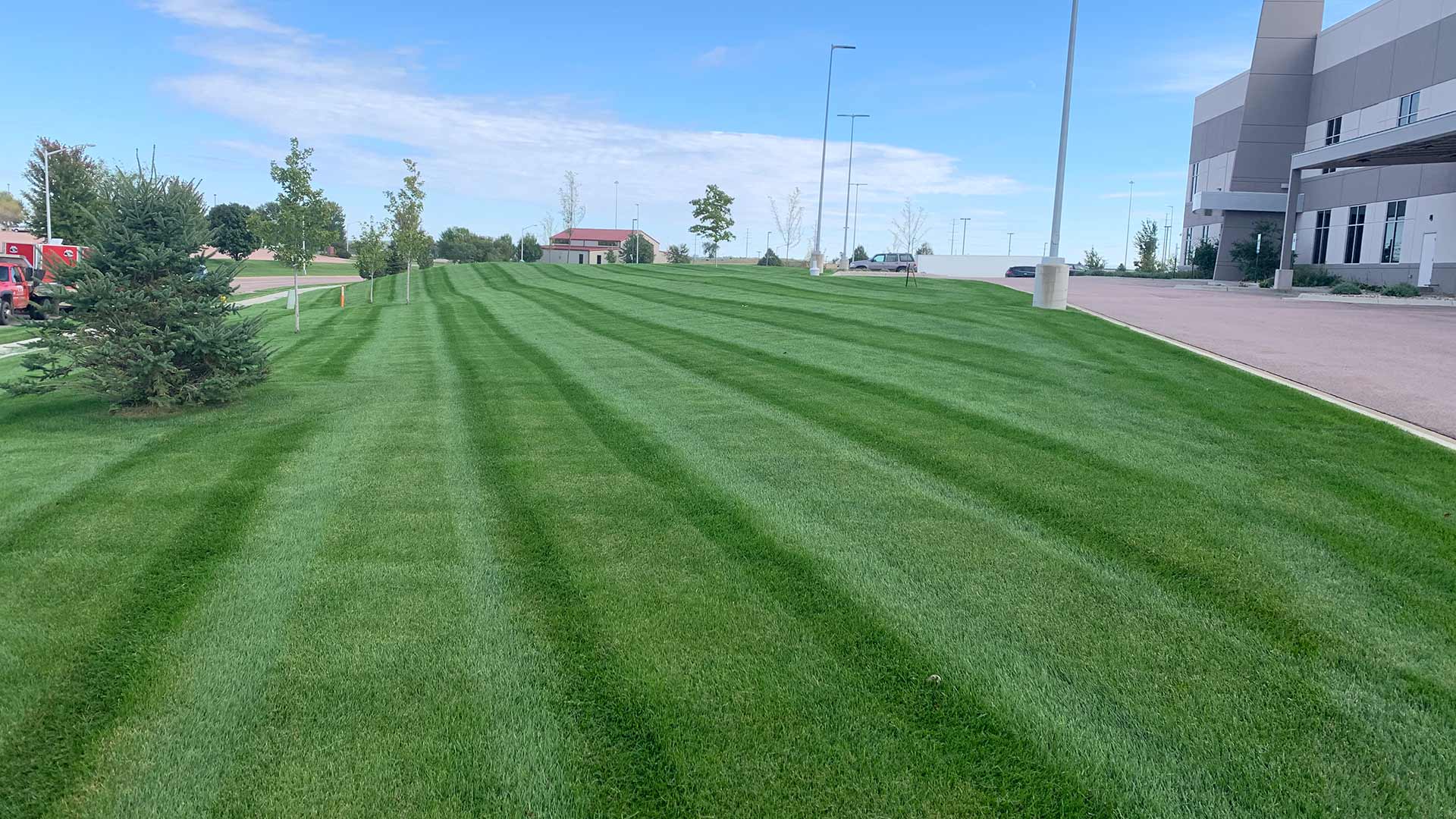 Large lawn with perfect mowing lines near Sioux Falls, SD.