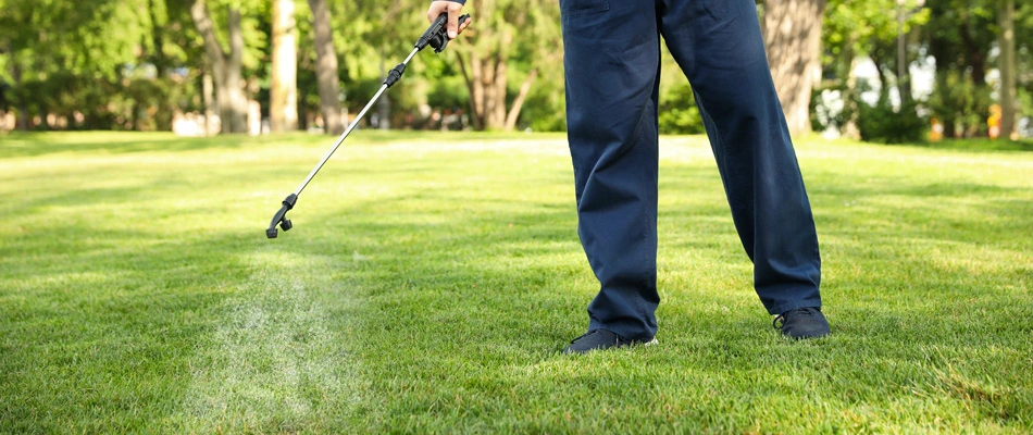 Technician spraying lawn with mosquito treatment in Sioux Falls, SD.